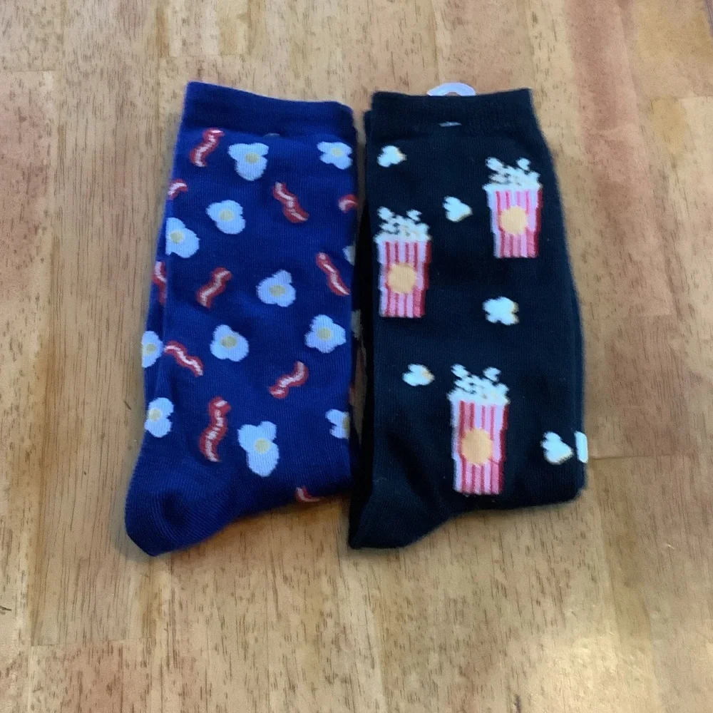 2 pairs of bacon, eggs, and popcorn socks NWT